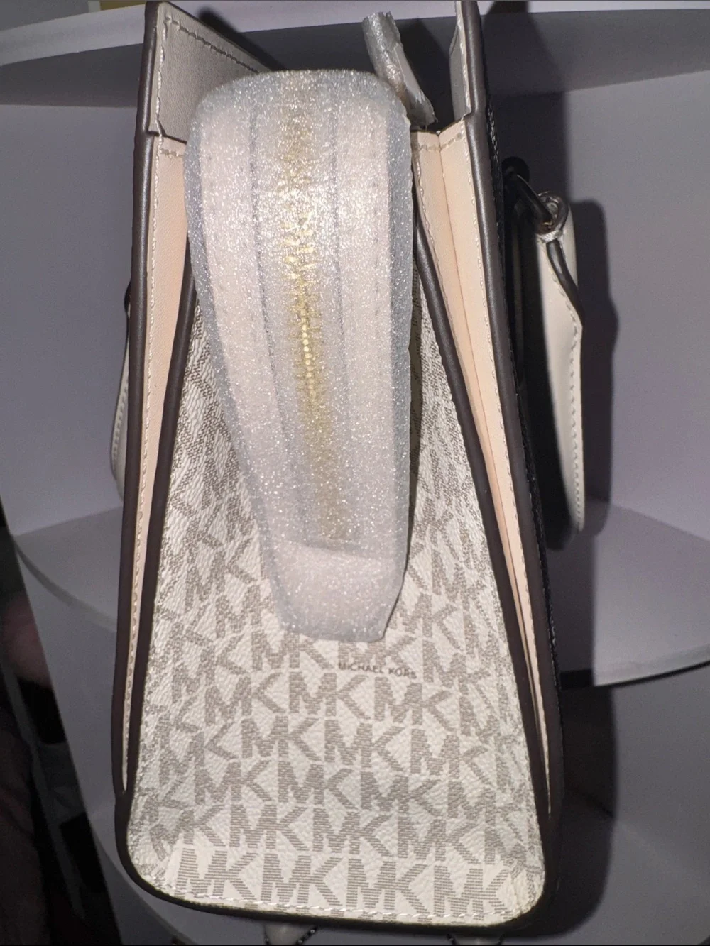 Michael Kors Beige & Cream Signature Satchel with Gold-Tone Logo